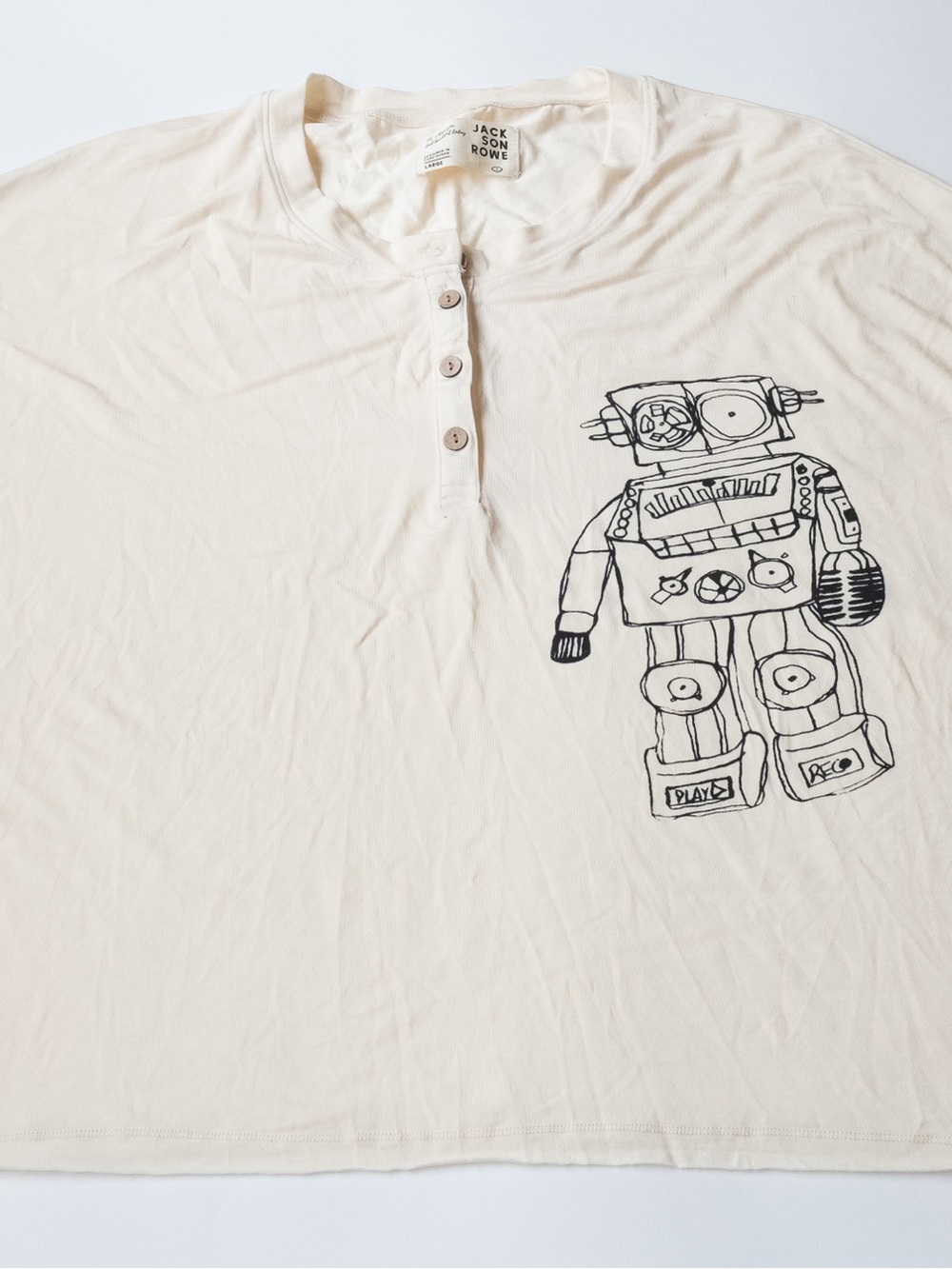 Jackson Rowe Cream Henley with Black Robot Graphic